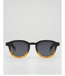 Close-up of round gradient frames featuring black and amber hues and dark grey lenses