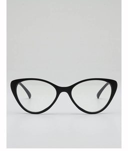Front view of stylish black cat-eye glasses frame with a glossy finish for women