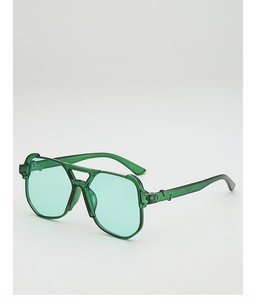 Detail view of large green translucent pilot frame with clear metal hinge construction