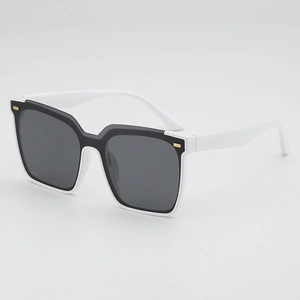 Square oversized sunglasses with white frames, black trim and gold accents for women