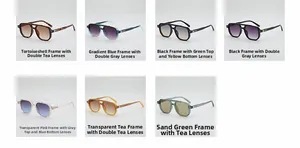 Collection of double-bridge aviator sunglasses in various frame colors and gradient lenses