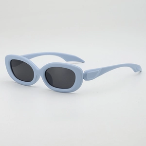 Minimalist light blue oval sunglasses with dark lenses and matte finish for trendy parties