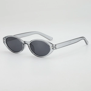 Retro oval sunglasses with translucent grey frames and dark grey lenses for outdoor style