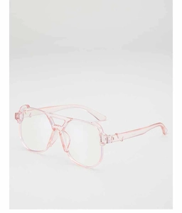 Detail of pink transparent oversized aviator frames with stylish double bridge design