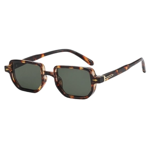 Retro tortoise square frame sunglasses with dark green lenses and gold accents
