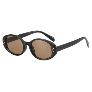 2025 oval sunglasses with black frame and gold cross studs for UV protection