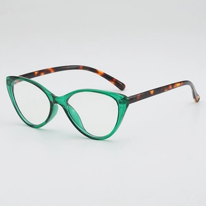Cat eye glasses frames with emerald green translucent front and tortoiseshell temples