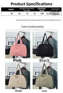 Specifiche dettagliate delle dimensioni per borsa da viaggio in nylon con misure e colori