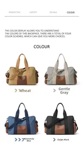 Détails des sacs en toile grande capacité en blé, gris, bleu et noir