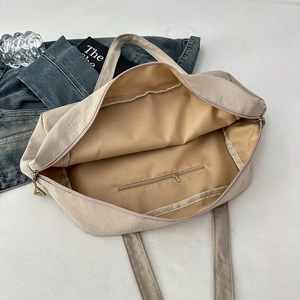 Borsa tote chic in tela beige con interno giallo e grande capacità per donna