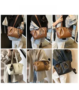 Detailed views of pleated PU leather tote bag in three colors with cat charm