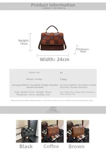 Detailed size chart for retro PU leather checkered backpack showing 24x19x10cm dimensions