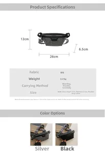 Detailed size specifications for rhinestone waist bag with woven strap and dimensions