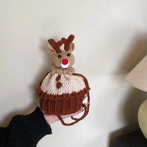 Handmade Crochet Christmas Crossbody Bag Knitted Santa Claus Reindeer Mini Shoulder Bag For Women Girls Holiday Gift
