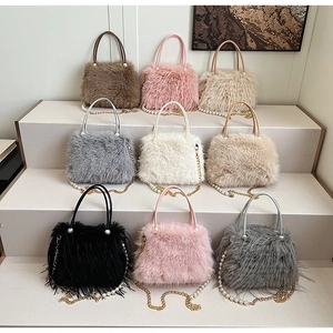 Sac À Main En Peluche Pour Femme Avec Bandoulière En Künstliche Perles Élégant Sac Bandoulière D'Hiver Pochette Douce