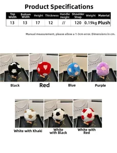 Size chart and specifications for plush sphere crossbody bag with gold chain details
