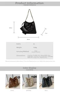 Detailed size chart and dimensions for the quilted PU leather chain shoulder bag