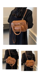 Brown vintage PU leather multi-functional bag showing backpack and crossbody carrying modes