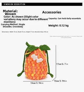 Specifiche tecniche della borsa a tracolla all'uncinetto a forma di ananas con dimensioni