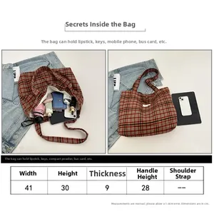 Size chart for plaid tote bag showing 41cm width and 30cm height dimensions in detail