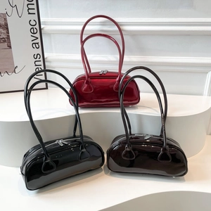 Sac À Épaule Femme Cuir Verni Brillant Minimaliste Commuter Sac À Main Rétro Sac Sous Le Bras