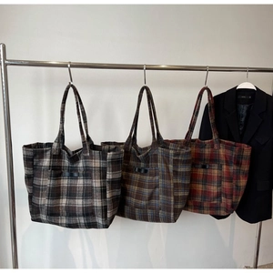 Große Kapazität Karo Tragetasche Retro Leinwand Stoff Lässige Schulter Handtasche Für Damen Täglich