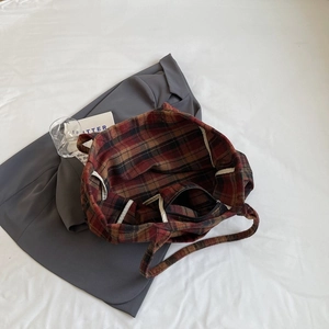 Minimalistische Canvas-Einkaufstasche mit großem Fassungsvermögen und Vintage-Karomuster