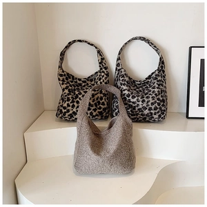 Mode Léopard Peluche Sac Fourre-Tout Et Pochette Pour Femmes Grande Capacité Sac À Épaule Fausse Fourrure Sac À Main