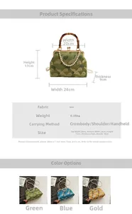 Detail view of jacquard fabric with crane patterns and bamboo handles on cross-body bag