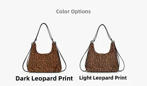 Detailed comparison showing dark leopard and light leopard print hobo handbags
