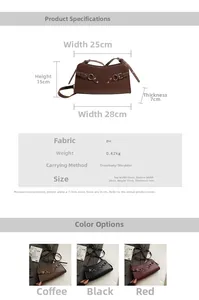 Detailed size chart and multi-color comparison of the vintage lock shoulder bag