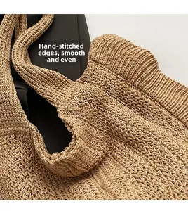 Close-up of khaki handmade woven bag showing precise stitching and smooth edge finish