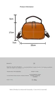 Detailed size chart for retro PU leather shoulder bag with dimensions and strap info