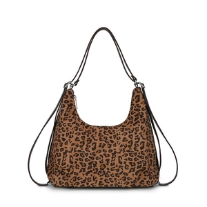 Classic leopard print hobo shoulder bag with a dark brown strap and crescent shape