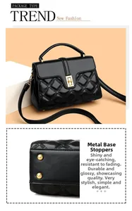 Detail showing the golden metal bottom studs and quilted texture of the black crossbody bag