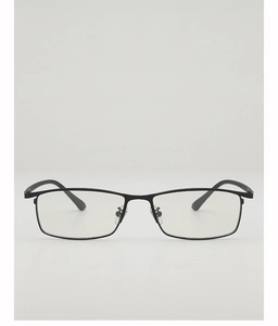 Front view of classic matte black square metal frame glasses with adjustable nose pads