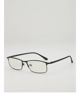 Detail view of rectangular black metal frames with adjustable silicone nose pads
