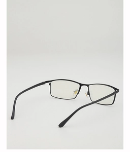 Detail shot of matte black rectangular glasses frames with adjustable silicone nose pads