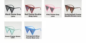 Detailed view of trendy triangular sunglasses available in six diverse frame colors