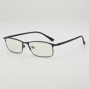 Matte black rectangular metal frame eyeglasses with minimalist full-rim design for daily wear