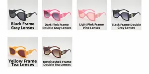Detailed matrix of oversized retro sunglasses featuring hollow gold logos and six colorways