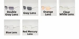 Detail view showing assorted lens colors of Y2K rimless star square sunglasses