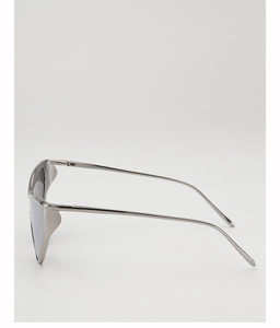 Vue latérale de lunettes de soleil œil-de-chat futuristes avec monture en métal argenté