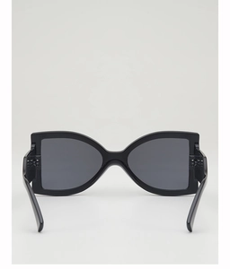 Front view of black oversized square frame sunglasses with dark grey gradient lenses