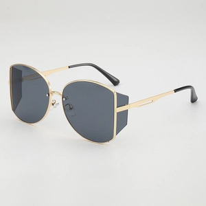 Retro oversized metal sunglasses with side shields and golden frames for women