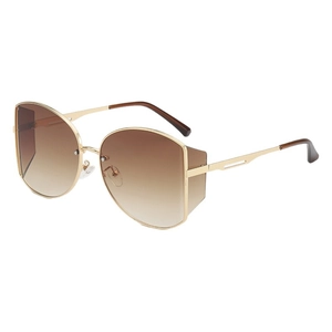 Retro oversized sunglasses with golden metal frames and brown gradient lenses for women