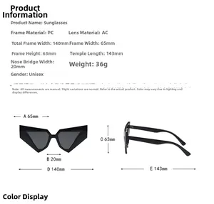 Sizing chart and technical specifications for punk polygon sunglasses with PC frame