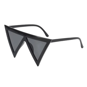 Fashionable black triangular wrap-around sunglasses with avant-garde sharp angular design