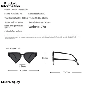 Technische Zeichnung der dreieckigen Sonnenbrille mit Rahmen- und Glasmaßangaben