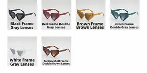 Collection of geometric sunglasses in black, red, tea, green, white, and tortoiseshell